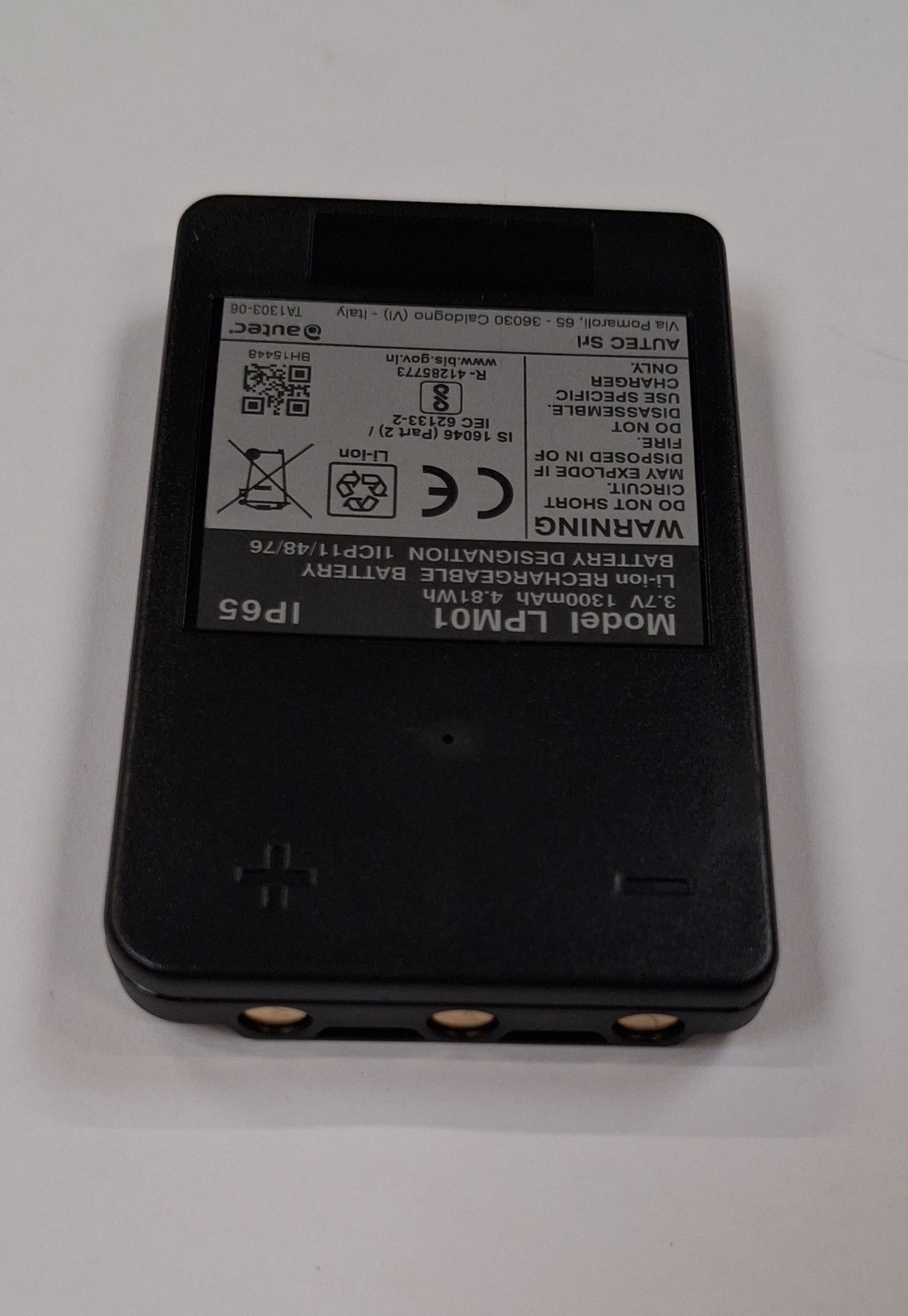 BATTERIE LITHUM 3,7V 1300MAH 4,81WH LI-ION IP65 POUR RADIO CDE AUTEC LK NEO