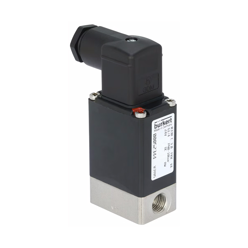 Electrovanne 3 voies type 0330. 1/4" Gaz. corps inox. 0-8 bar.