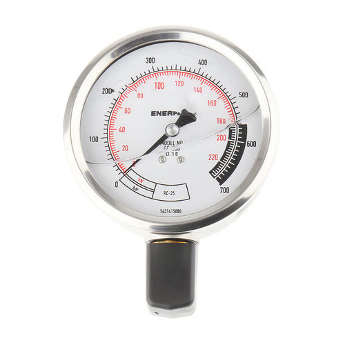 Manomètre hydraulique 0 à 700 bar et 0 à 232 kN. 1/2'' NPTF. diamètre 100 mm