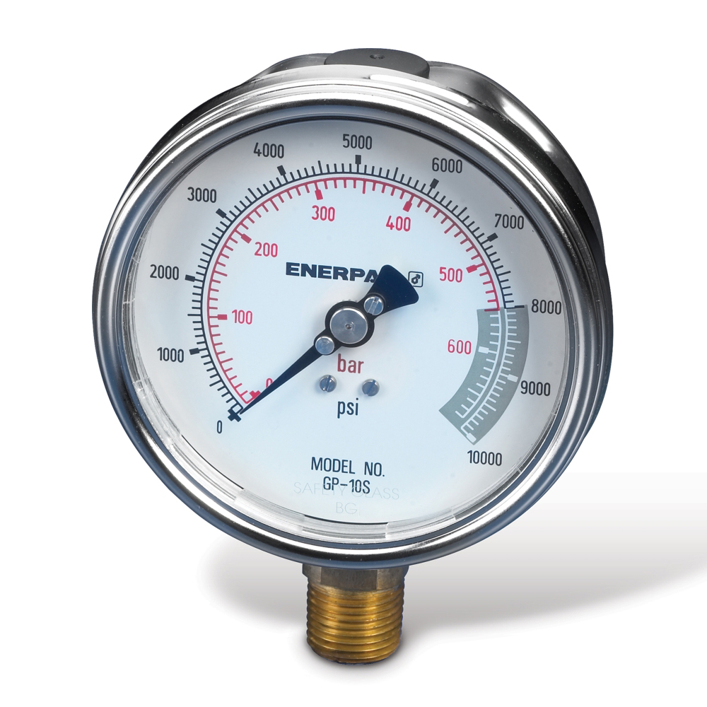 Manomètre hydraulique 0 à 700 bar et 0 à 10 000 psi. 1/2'' NPTF. diamètre 100 mm