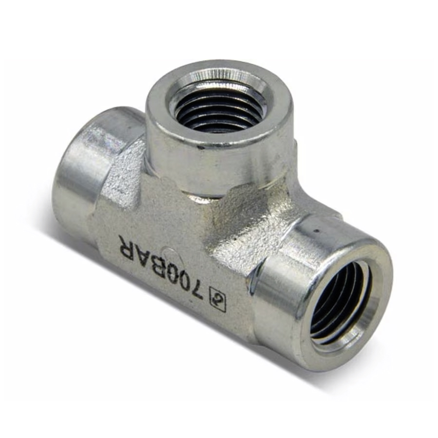 Raccord en Té 1/4'' NPT femelle. pression max : 700 bar
