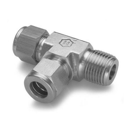 Té en inox série 771L : 1 mâle 1/2'' NPT x 2 tubes 12 mm